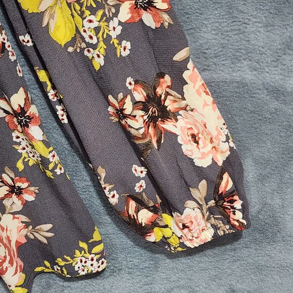 Torrid Babydoll Rayon Crepe Top Torrid Size 00 Floral Gray Peasant Boho Artsy - Picture 4 of 9